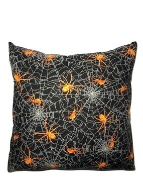 Halloween Spider Web Accent Pillow - Orange & Black